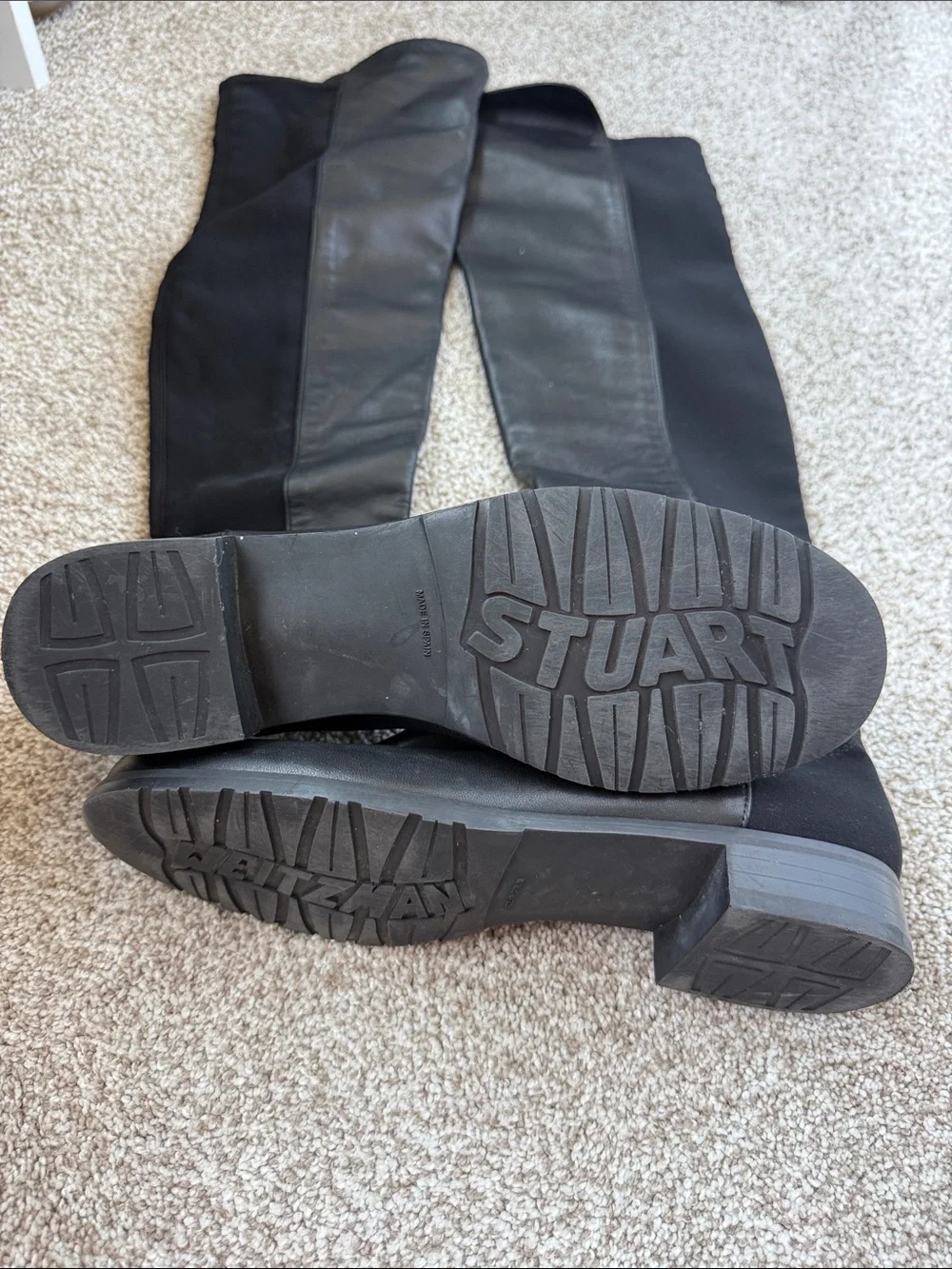 Stuart Weitzman Black Leather & Stretch Over-the-Knee Boots